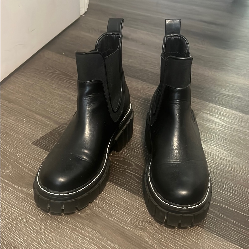 Black Chunky Sole Chelsea Ankle Boots